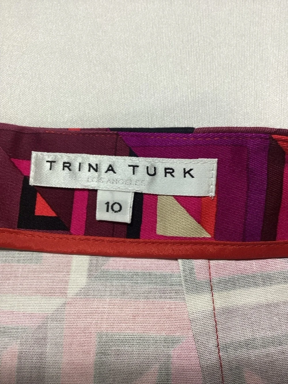 Trina Turk Geo-Block Mini Skirt in Pink, Red & Cream